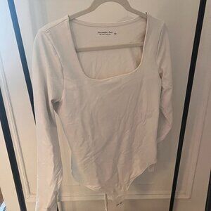 Abercrombie White Long-Sleeve Square-Neck Bodysuit